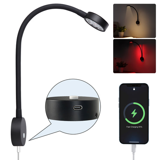 12V Reading Light RV Boat Flexible Spot Built-in USB-C Charger Dimmable