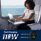 118W 12V USB Socket Aluminum Outlet, 100W PD3.0 USB-C, 18W QC3.0 USB-A