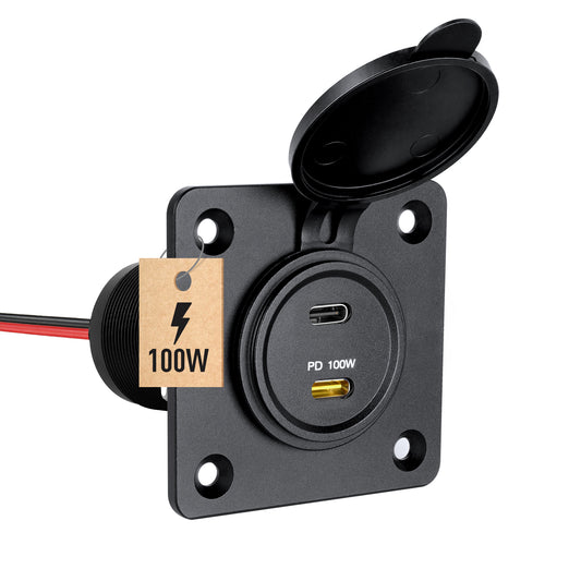 12V USB Socket Aluminum Outlet, 100W PD3.0 USB-C & 20W PD