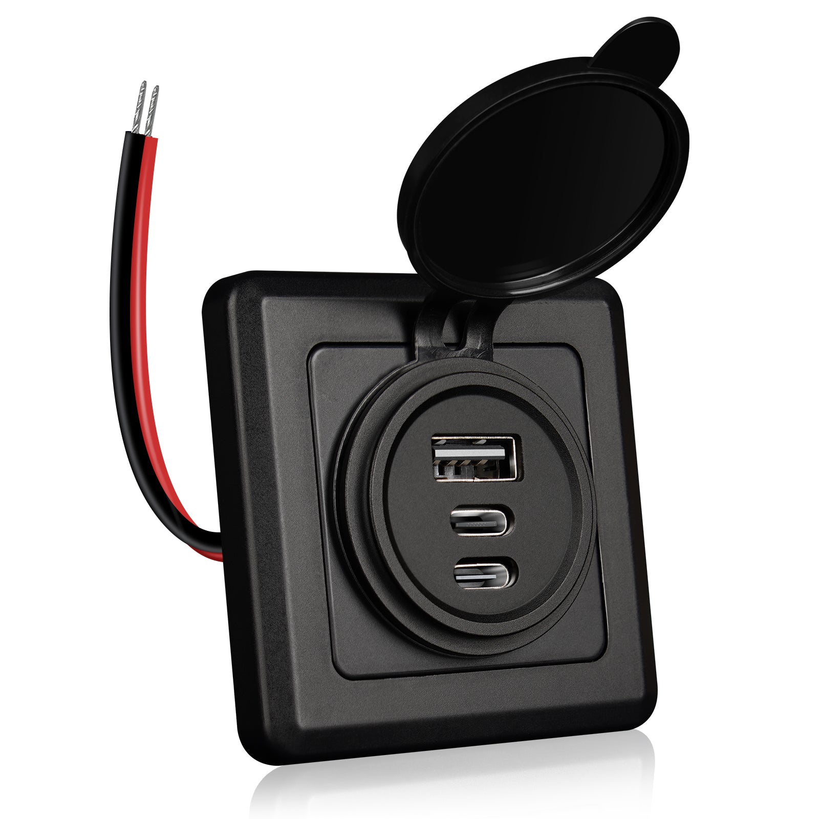 3 Port 68W Aluminum 12V USB C Outlet, Dual USB-C and USB-A