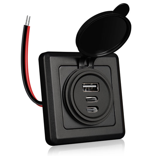 3 Port 68W Aluminum 12V USB C Outlet, Dual USB-C and USB-A