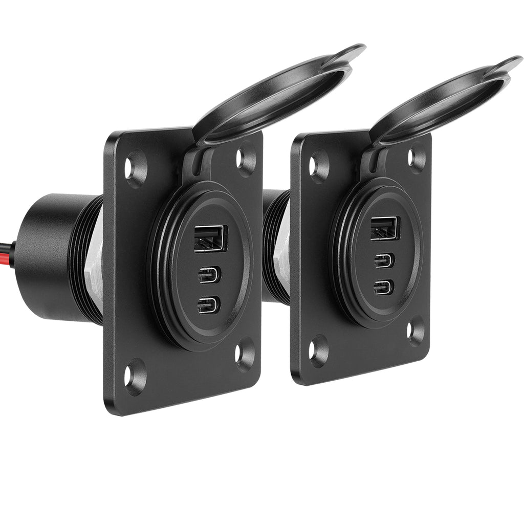 3 Port 68W Aluminum 12V USB C Outlet, Dual USB-C and USB-A