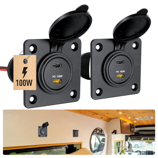 12V USB Socket Aluminum Outlet, 100W PD3.0 USB-C & 20W PD