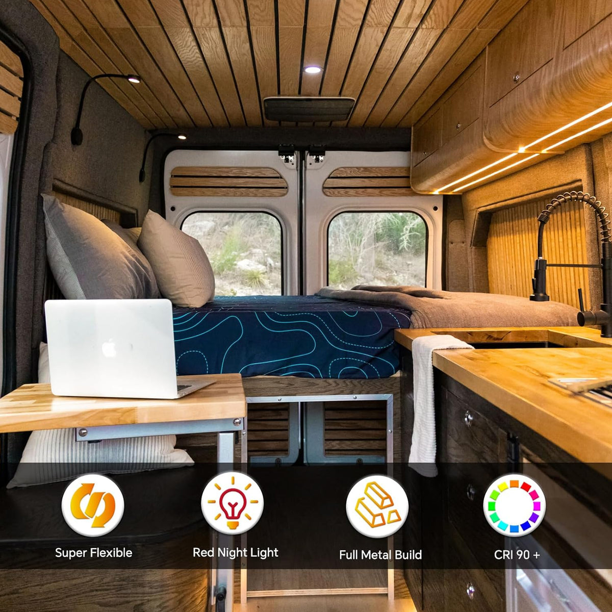 12V Reading Light RV Boat Flexible Spot Built-in USB-C Charger Dimmable