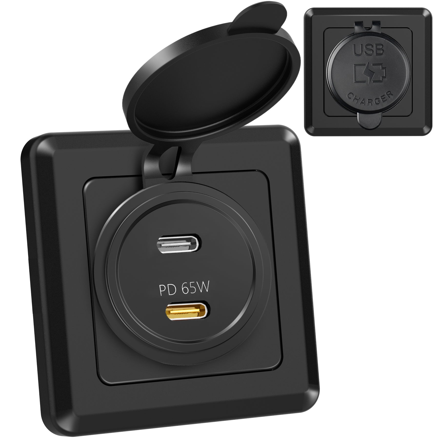 12V USB-C Outlet, 85W RV Dual USB Socket (65W + 20W)