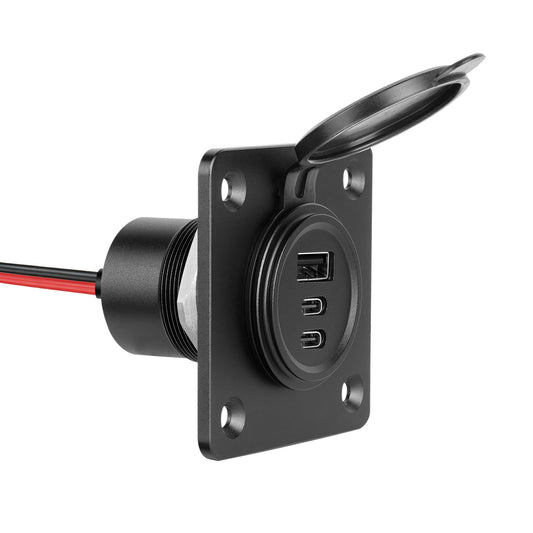 3 Port 68W Aluminum 12V USB C Outlet, Dual USB-C and USB-A