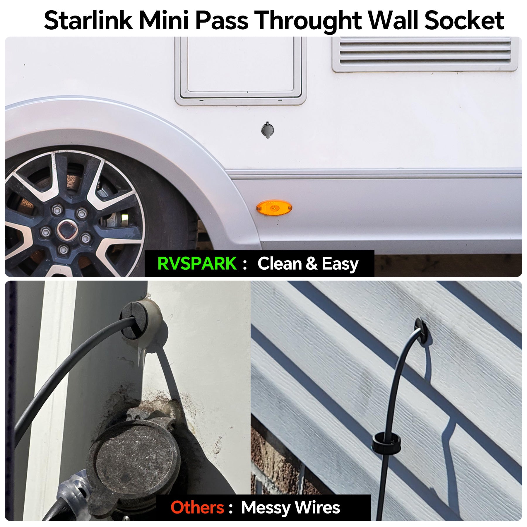 RV Waterproof Pass Through Wall Socket for Starlink Mini, Aluminum DC 5.5 x 2.1