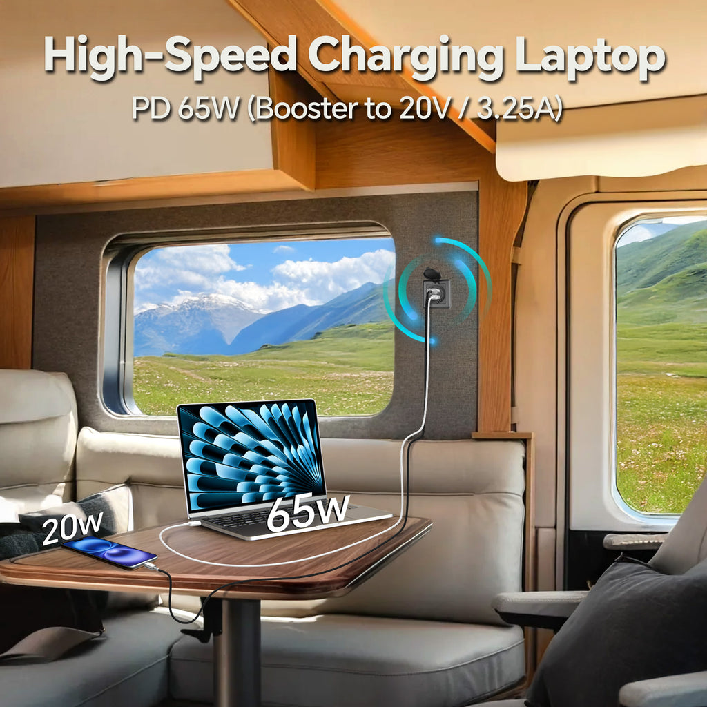 83W RV USB Outlet 65W PD & 18W USB-A Dual Port Power Socket