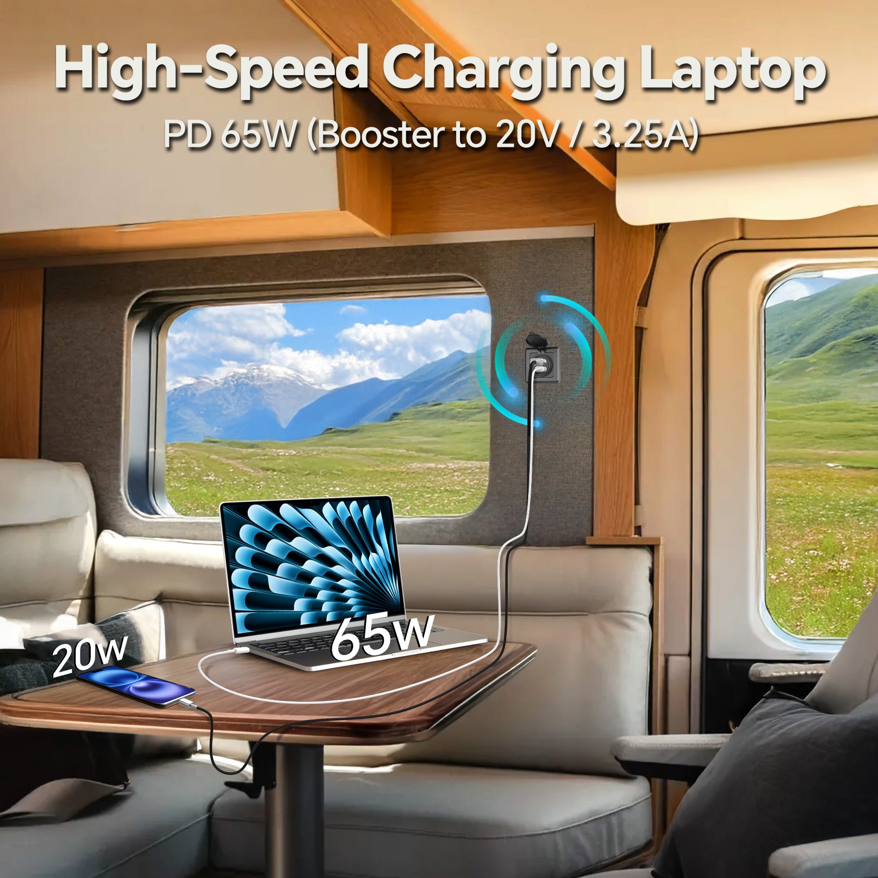 83W RV USB Outlet 65W PD & 18W USB-A Dual Port Power Socket