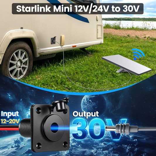 30V Bulkhead Fitting Power Supply for Starlink Mini, Step Up Converter DC 10-28V Boost to 30V