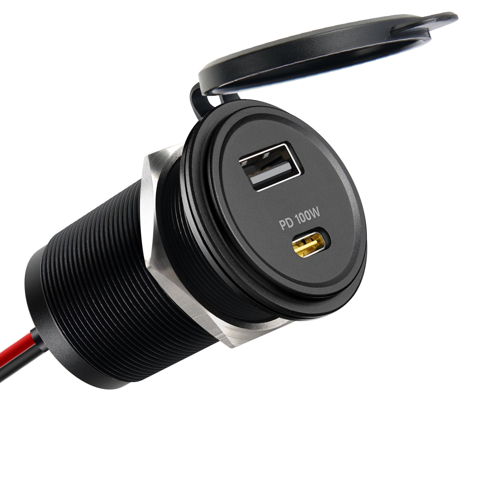 118W 12V USB Socket Aluminum Outlet, 100W PD3.0 USB-C, 18W QC3.0 USB-A