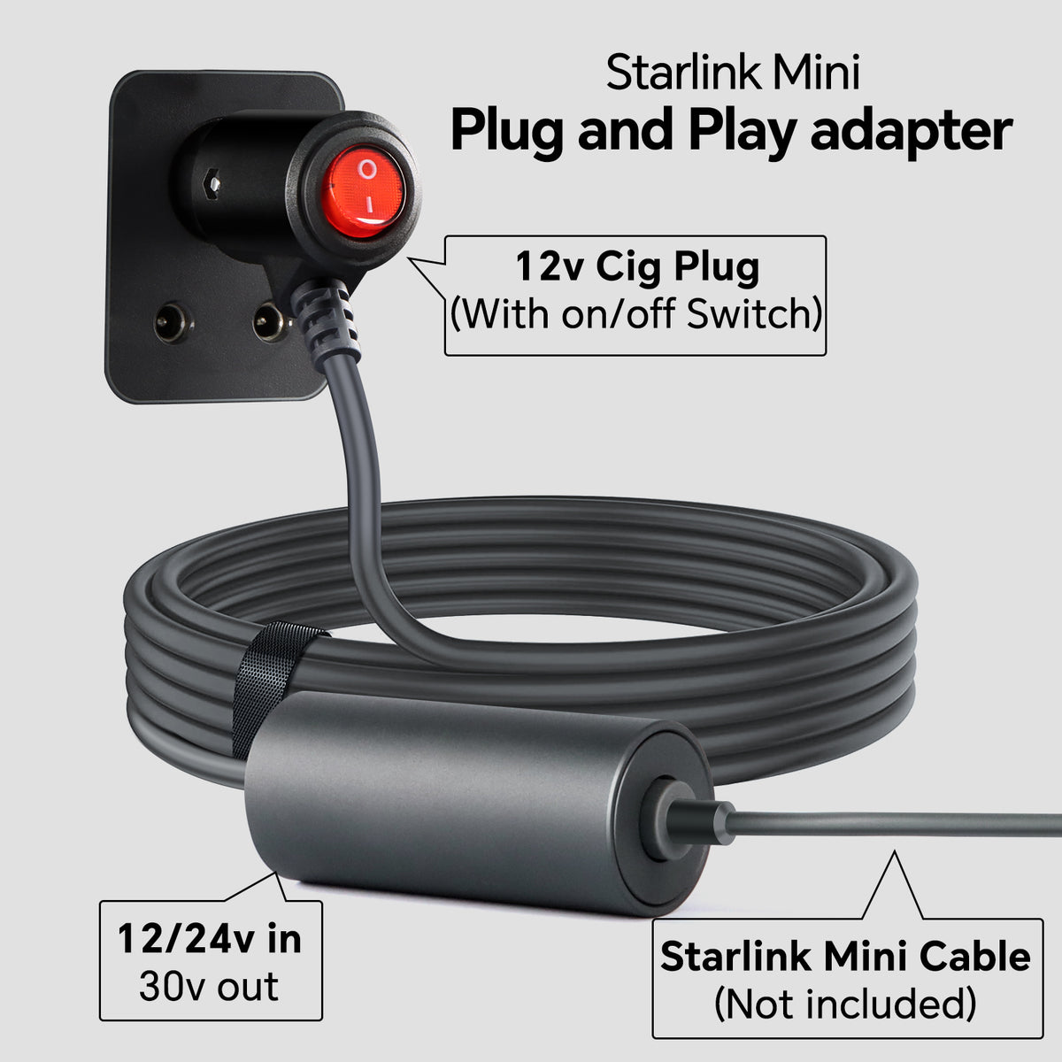 DC 12V to 30V Converter for Starlink 12V Adapter with Cigarette Lighter Plug