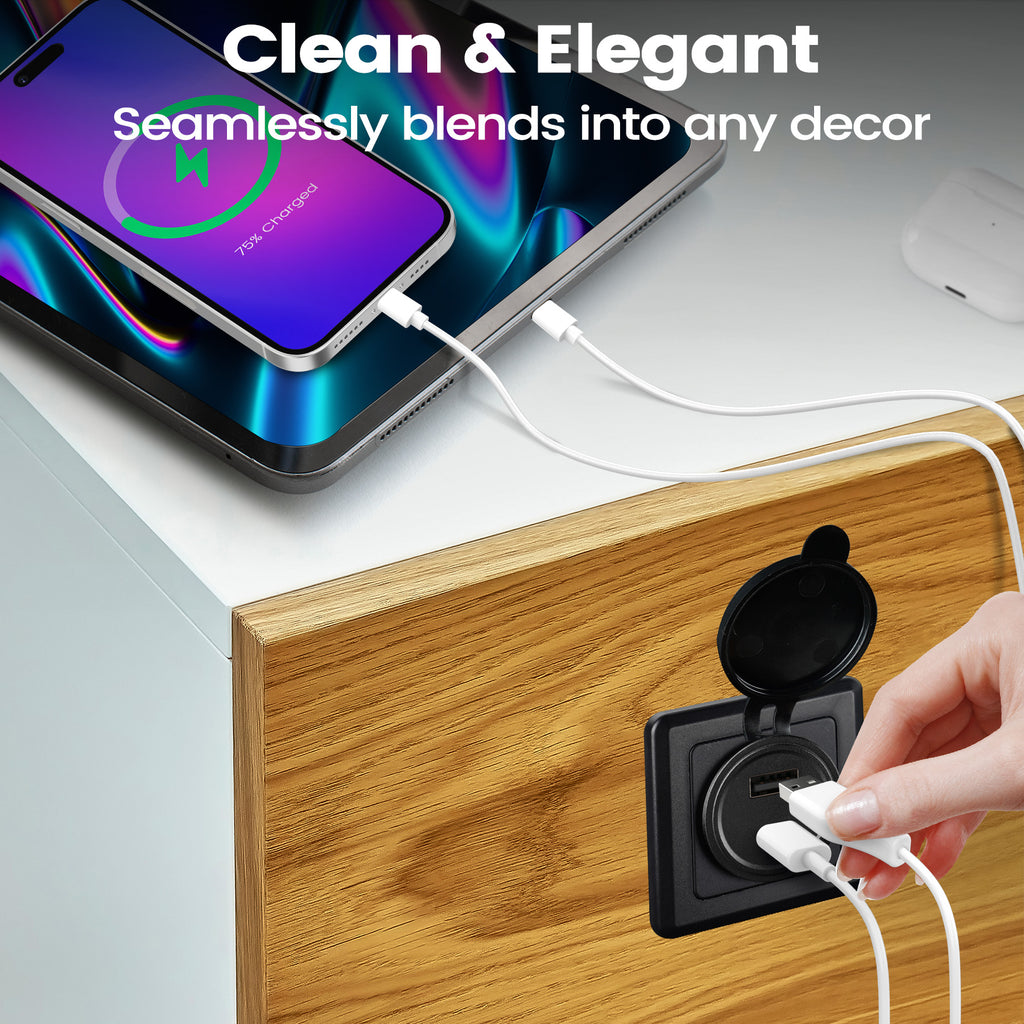 RV USB Outlet 12V Wall Mount 48W