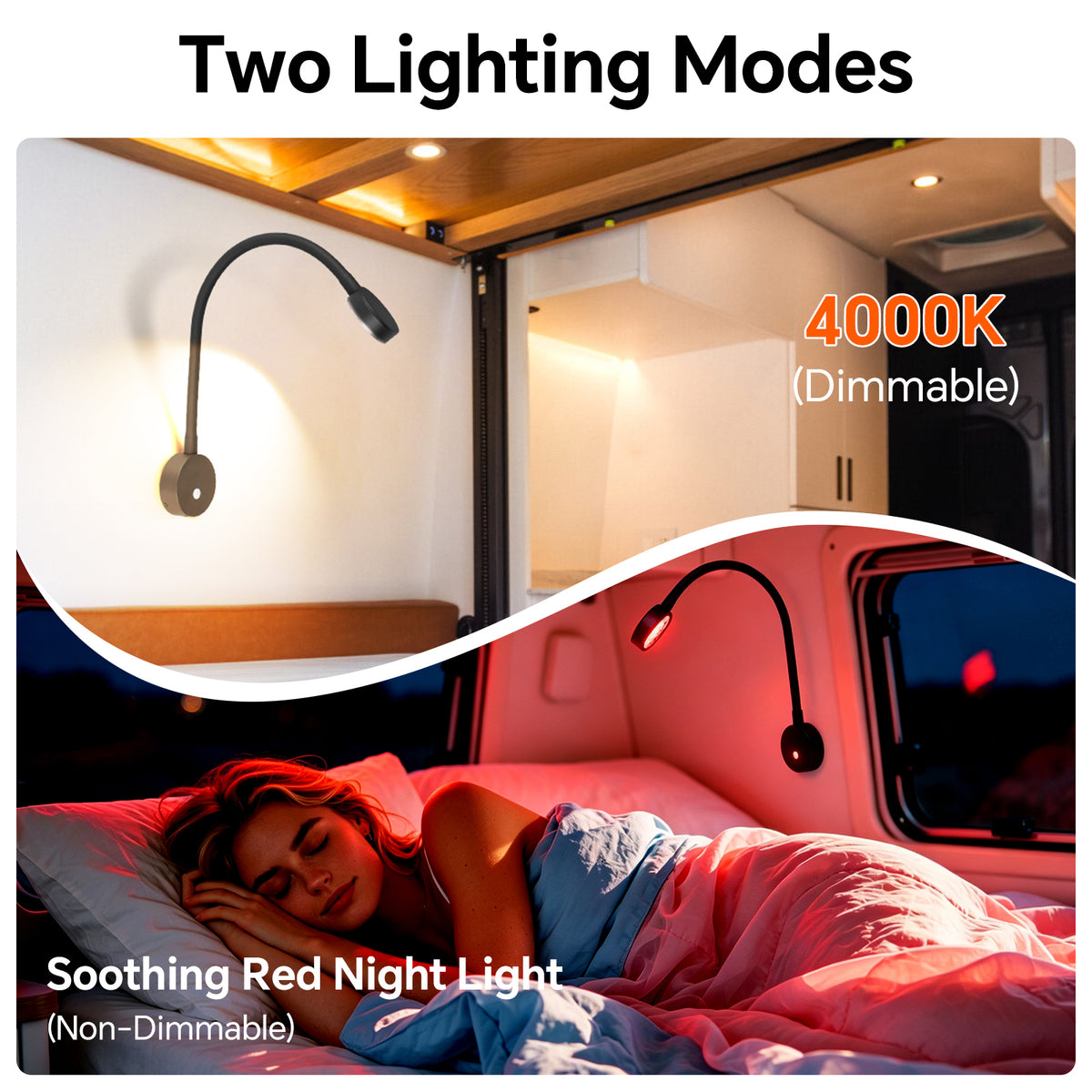 12V Reading Light RV Boat Flexible Spot Built-in USB-C Charger Dimmable