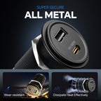 118W 12V USB Socket Aluminum Outlet, 100W PD3.0 USB-C, 18W QC3.0 USB-A