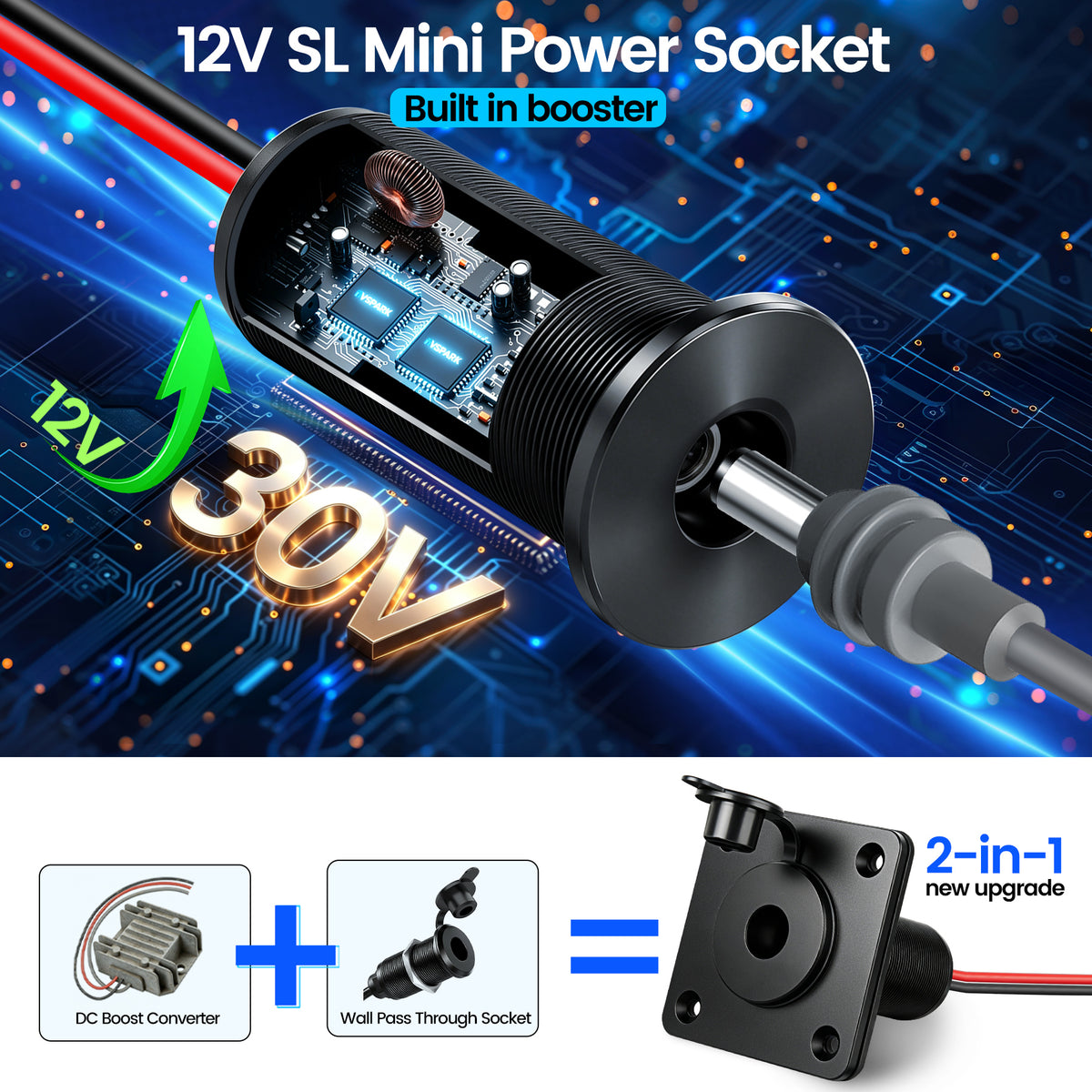 30V Bulkhead Fitting Power Supply for Starlink Mini, Step Up Converter DC 10-28V Boost to 30V