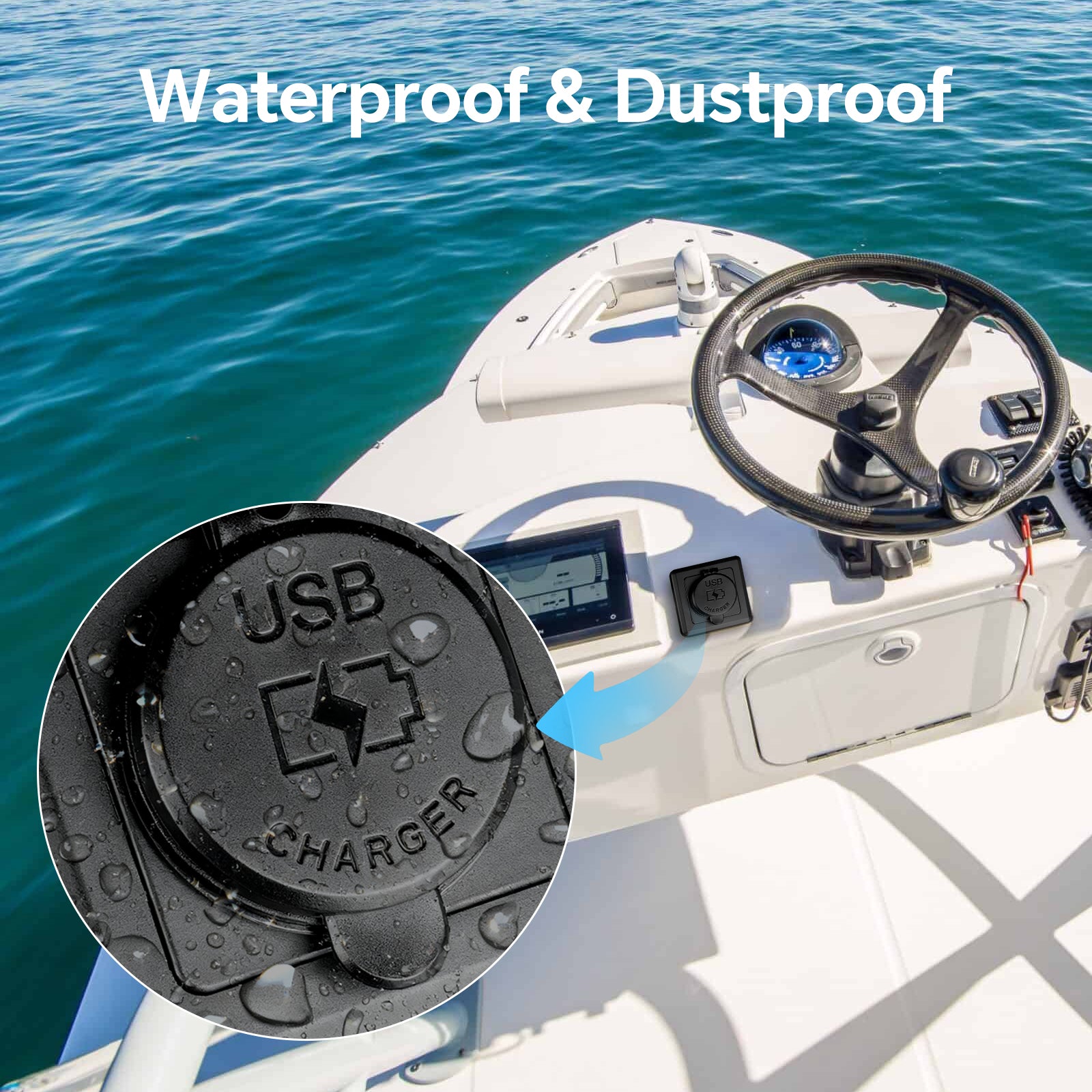 3 Port 68W Aluminum 12V USB C Outlet, Dual USB-C and USB-A