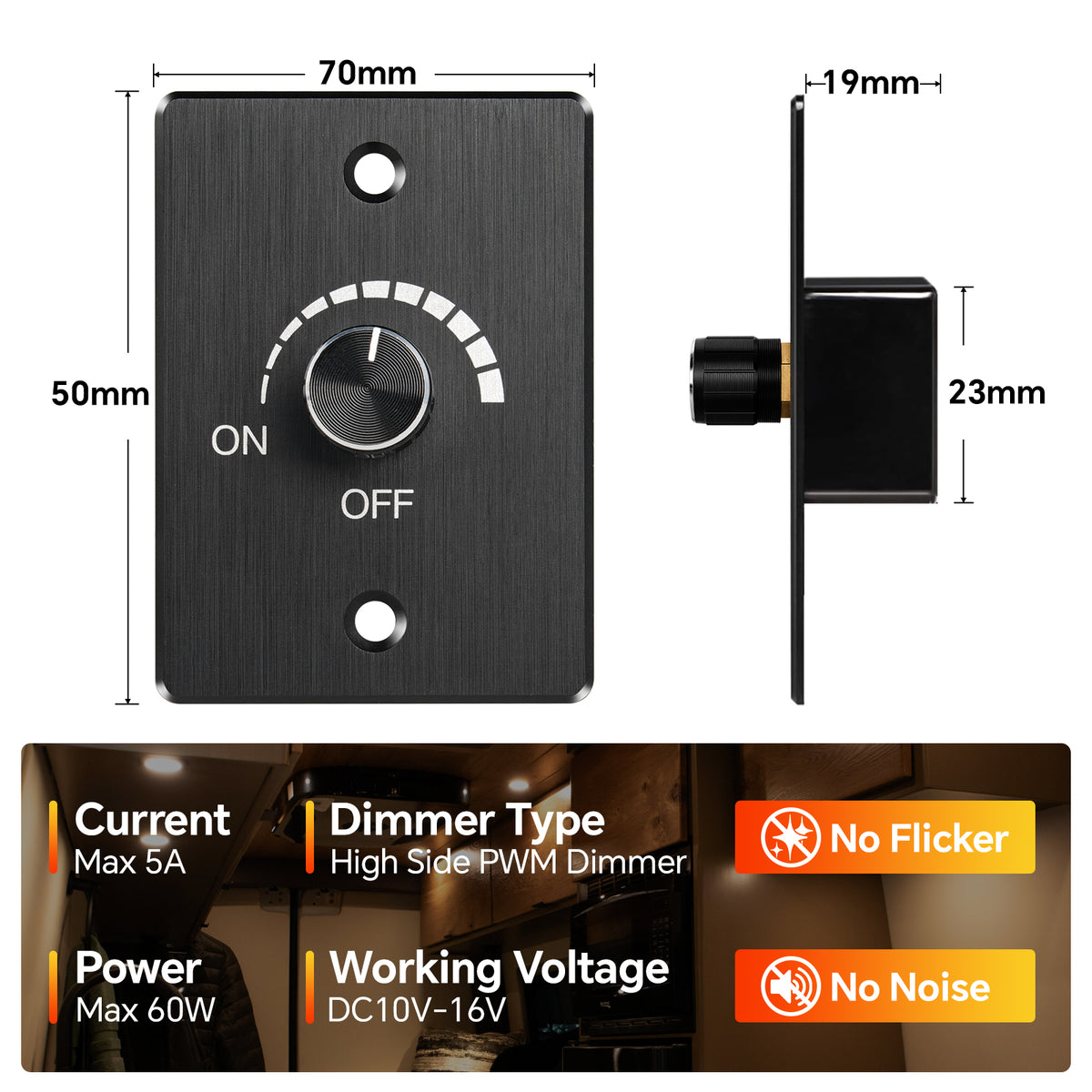 12V Dimmer Switch PWM LED Rotary Knob 5A
