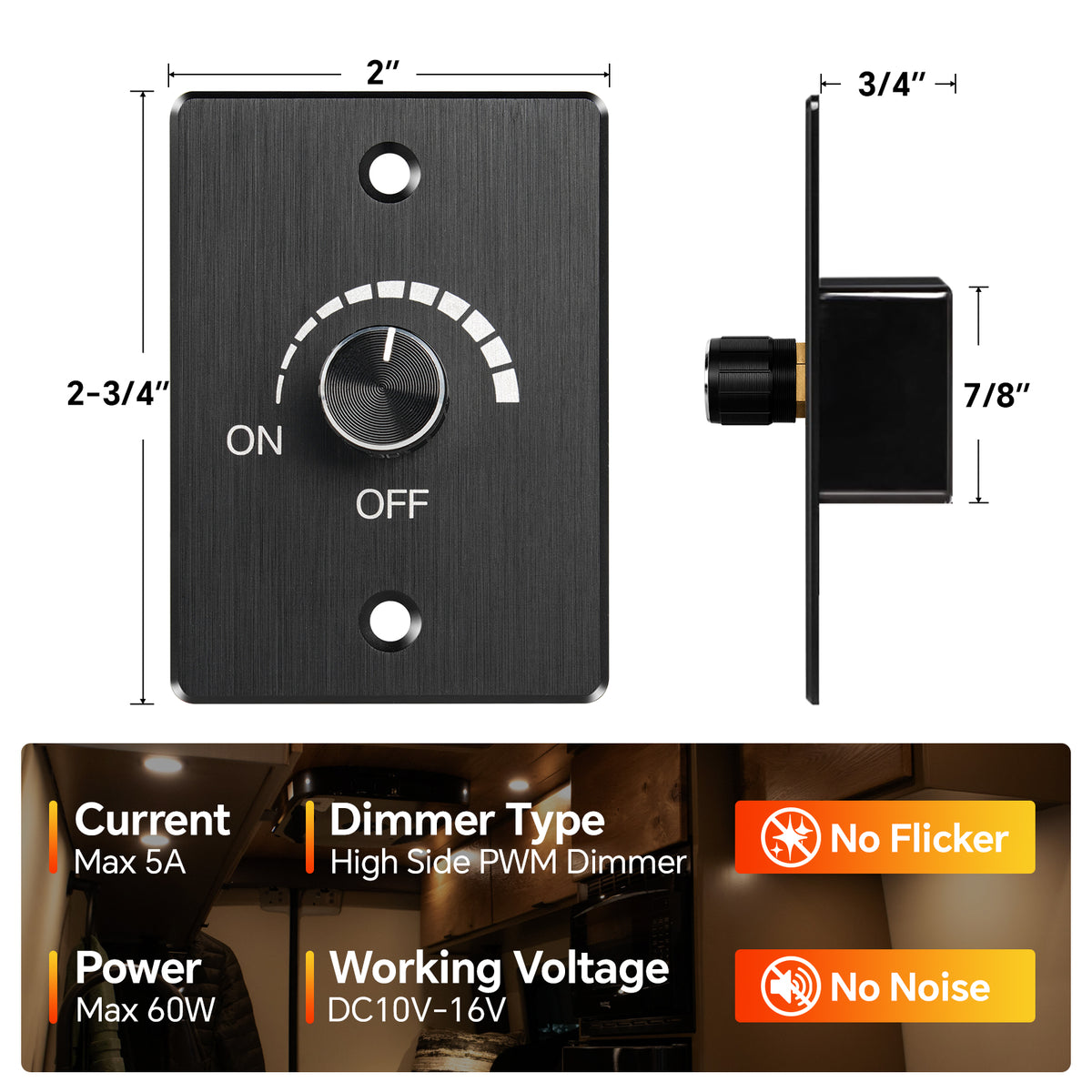 12V Dimmer Switch PWM LED Rotary Knob 5A