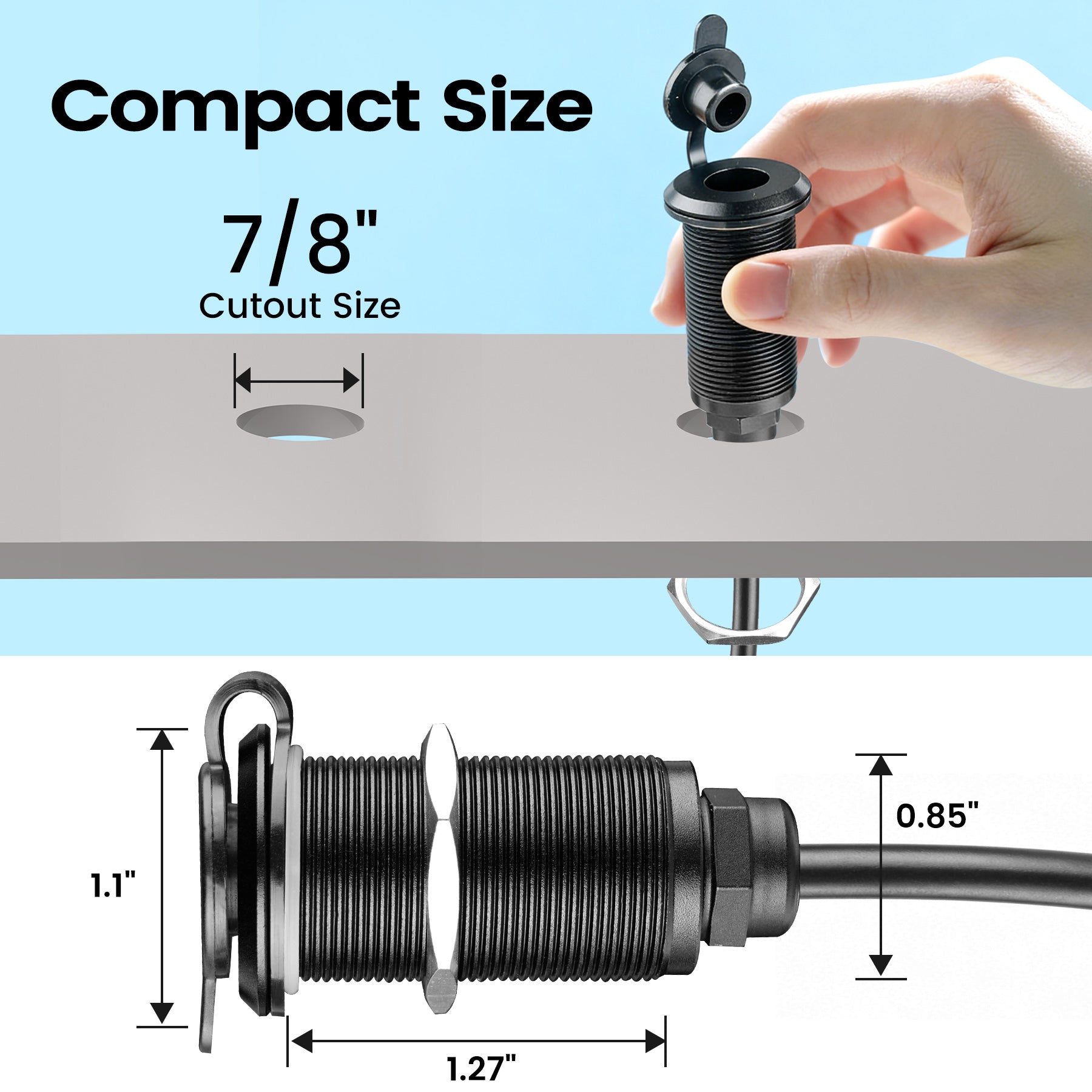 RV Waterproof Pass Through Wall Socket for Starlink Mini, Aluminum DC 5.5 x 2.1