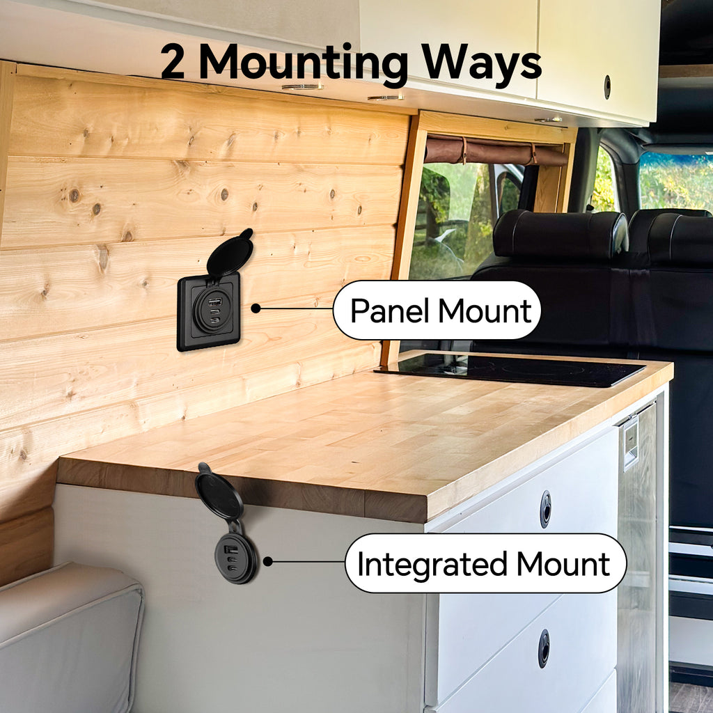 3 Port 68W Aluminum 12V USB C Outlet, Dual USB-C and USB-A
