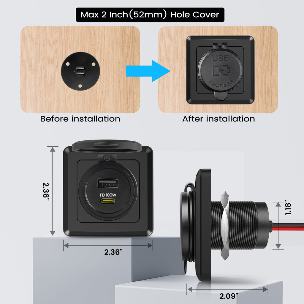 118W RV USB Outlet 100W PD & 18W USB-A Dual Port Power Socket