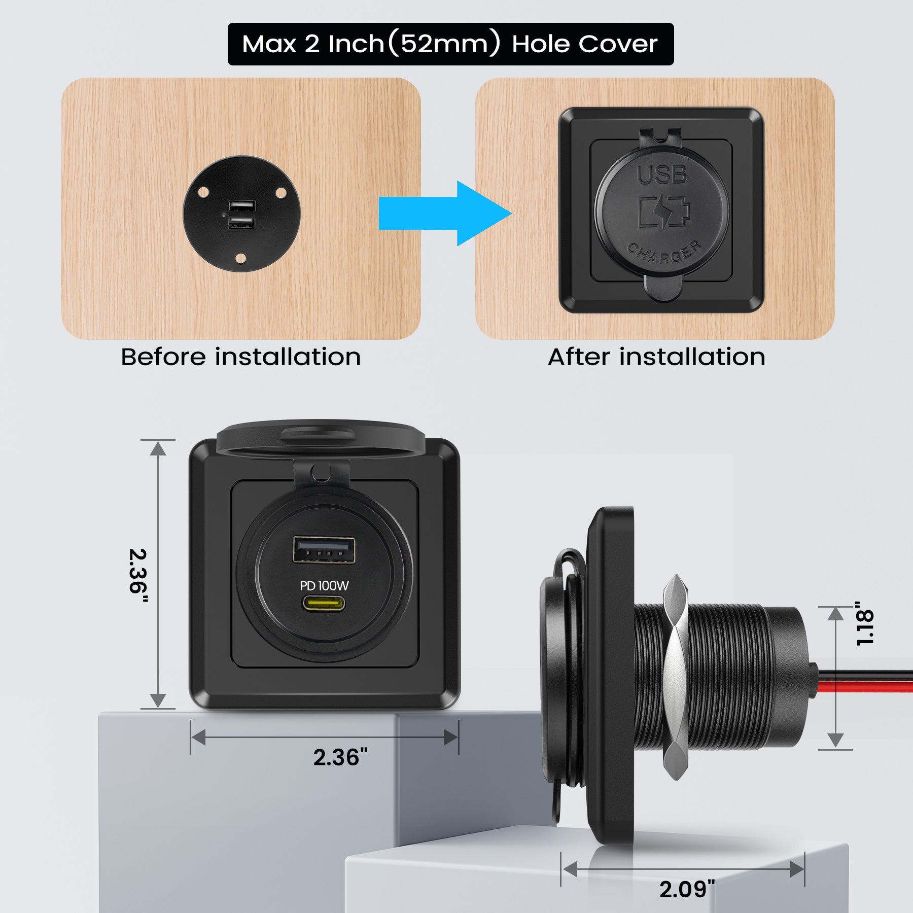 118W RV USB Outlet 100W PD & 18W USB-A Dual Port Power Socket