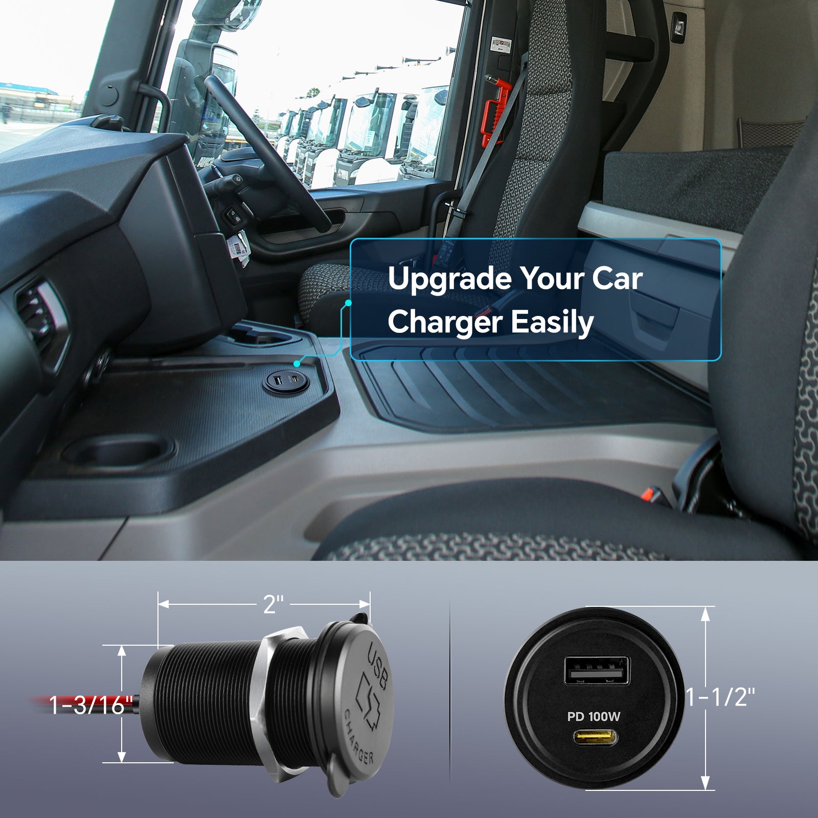 118W 12V USB Socket Aluminum Outlet, 100W PD3.0 USB-C, 18W QC3.0 USB-A