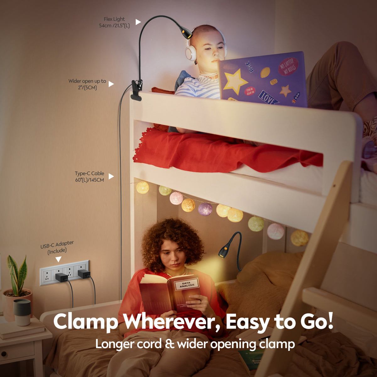 Reading Light for Clip on Lamp Bed Headboard