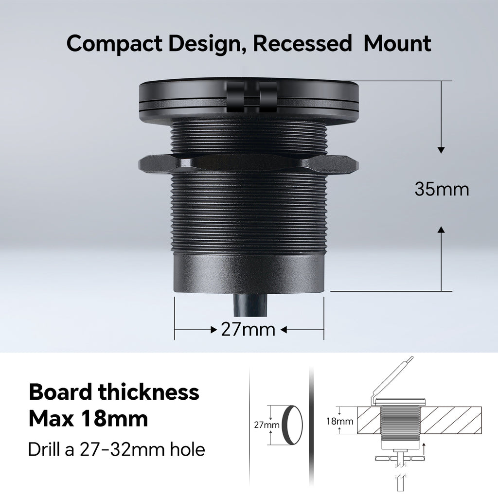 12V USB Socket 48W, 30W PD3.0 & 18W QC3.0